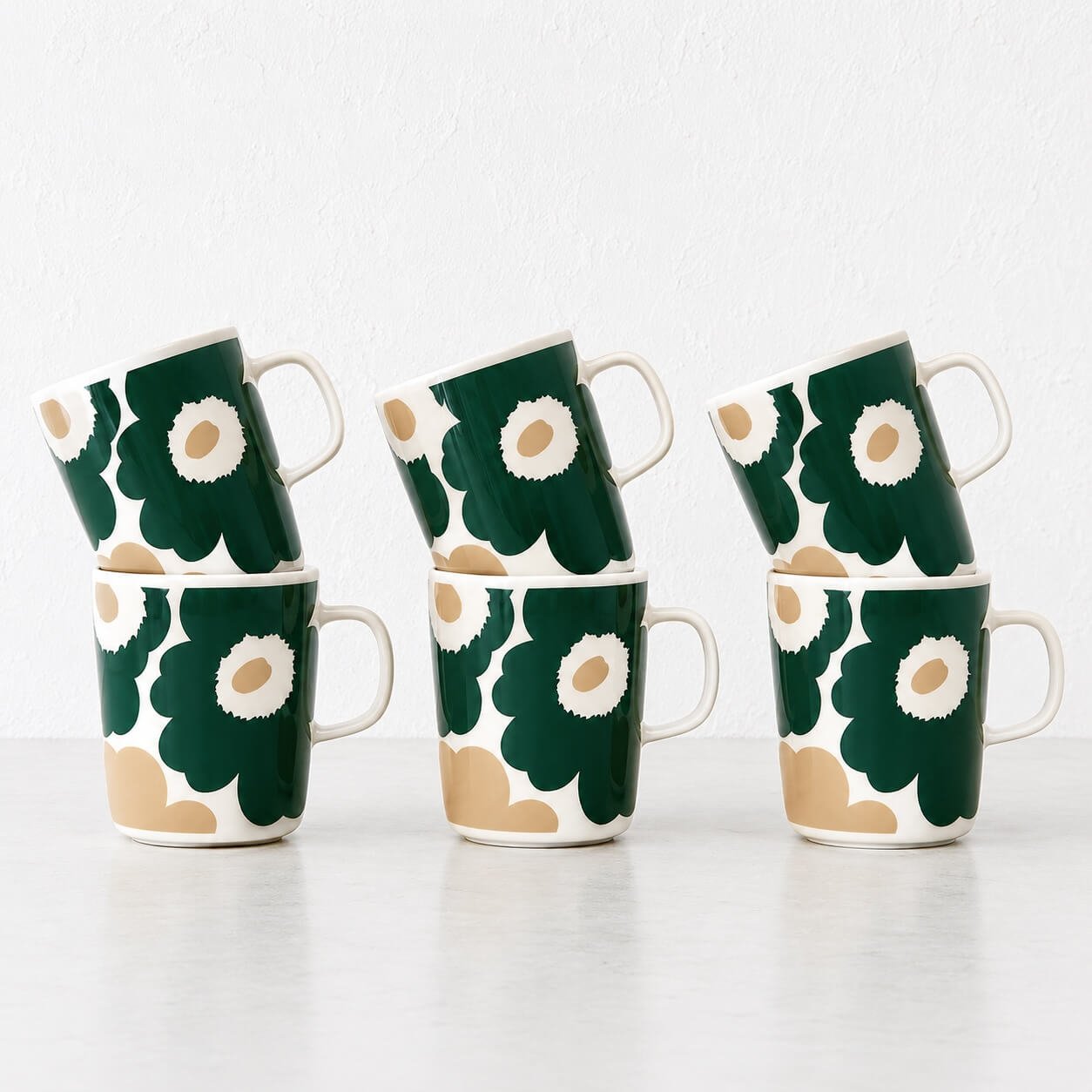 MARIMEKKO | OIVA UNIKKO COFFEE MUG 2.5DL BUNDLE X6 | WHITE + GREEN + BEIGE + SAND
