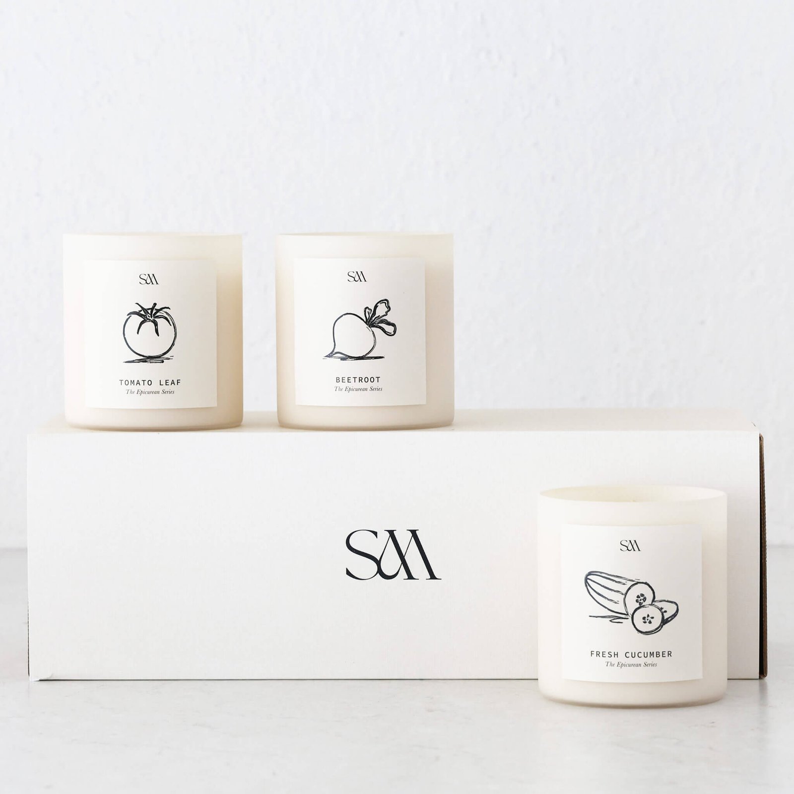 STUDIO MCKENNA | EPICUREAN SERIES BOX SET OF 3 CANDLES | CUCUMBER + TOMATO LEAF + BEETROOT - Image 2